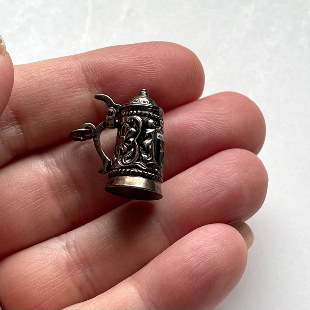 Vintage antique stamped 800 silver Heidelberg souvenir tankard pendant charm - Picture 1 of 8